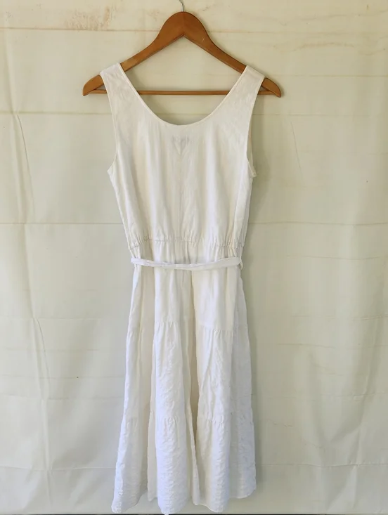 Talbots White Sleeveless Sun Dress with Waist Tie - Picture 10 of 10